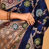 Royal Navy Blue Floral Meenakari Jaal Banarasi Silk Saree