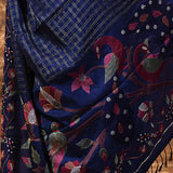 Dark Blue Embroidered Tussar Silk Saree