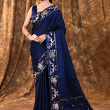 Berry Blue Tussar Embroidered Saree