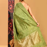 Olive Green Floral Zari Butti Banarasi Silk Saree