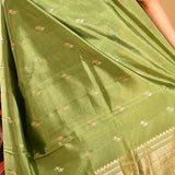 Olive Green Floral Zari Butti Banarasi Silk Saree