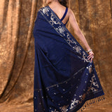 Berry Blue Tussar Embroidered Saree