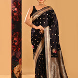 Black Floral Butti Banarasi Silk Saree