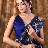 Berry Blue Tussar Embroidered Saree