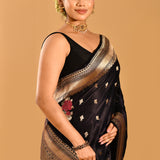 Black Floral Butti Banarasi Silk Saree