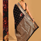 Black Floral Butti Banarasi Silk Saree