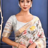 Silver Embroidered Silk Saree