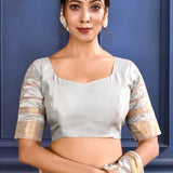 Silver Embroidered Silk Saree