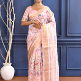 Flamingo Pink Embroidered Silk Saree