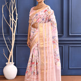 Flamingo Pink Embroidered Silk Saree