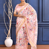 Flamingo Pink Embroidered Silk Saree
