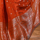 Bright Orange Floral Butti Banarasi Silk Saree