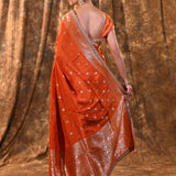 Bright Orange Floral Butti Banarasi Silk Saree