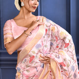 Flamingo Pink Embroidered Silk Saree