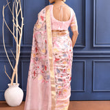 Flamingo Pink Embroidered Silk Saree