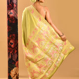 Sage Green With Gold And Copper Zari Border In Banarasi Silk Saree
