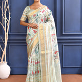 Pastel Blue Embroidered Silk Saree