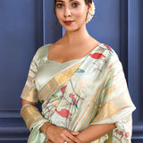 Pastel Blue Embroidered Silk Saree