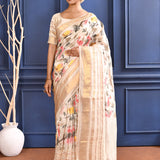 Off-White Embroidered Silk Saree