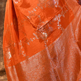Bright Orange Floral Banarasi Silk Saree