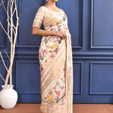 Off-White Embroidered Silk Saree