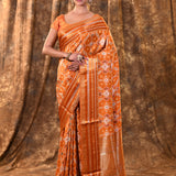 Bright Orange Banarasi Patola Silk Saree