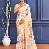 Off-White Embroidered Silk Saree