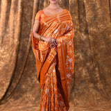 Bright Orange Banarasi Patola Silk Saree