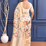 Off-White Embroidered Silk Saree