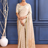 Pastel Golden Embroidered Tissue Saree