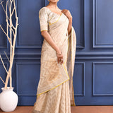 Pastel Golden Embroidered Tissue Saree