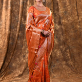Pumpkin Orange Floral Banarasi Silk Saree