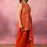 Rust Orange Floral Jaal Silk Blend Straight Cut Set