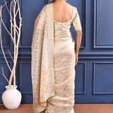 Pastel Golden Embroidered Tissue Saree