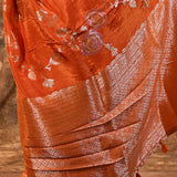 Pumpkin Orange Floral Banarasi Silk Saree