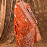 Pumpkin Orange Floral Banarasi Silk Saree