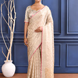 Soft Golden Embroidered Tissue Saree