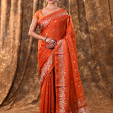 Bright Orange Buttis Woven Banarasi Silk Saree