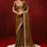 Earthy Gold Tissue Foil Printed Saree