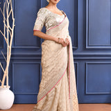 Soft Golden Embroidered Tissue Saree
