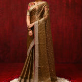 Earthy Gold Tissue Foil Printed Saree