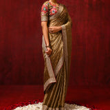 Earthy Gold Tissue Foil Printed Saree