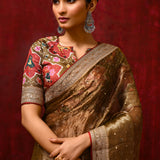 Earthy Gold Tissue Foil Printed Saree
