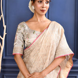 Soft Golden Embroidered Tissue Saree