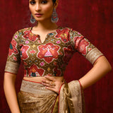 Earthy Gold Tissue Foil Printed Saree