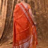 Bright Orange Buttis Woven Banarasi Silk Saree