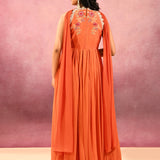 Orange Embroidered Georgette Anarkali Set