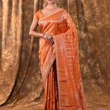 Shiny Orange Floral Banarasi Silk Saree