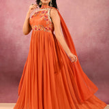 Orange Embroidered Georgette Anarkali Set