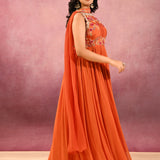Orange Embroidered Georgette Anarkali Set
